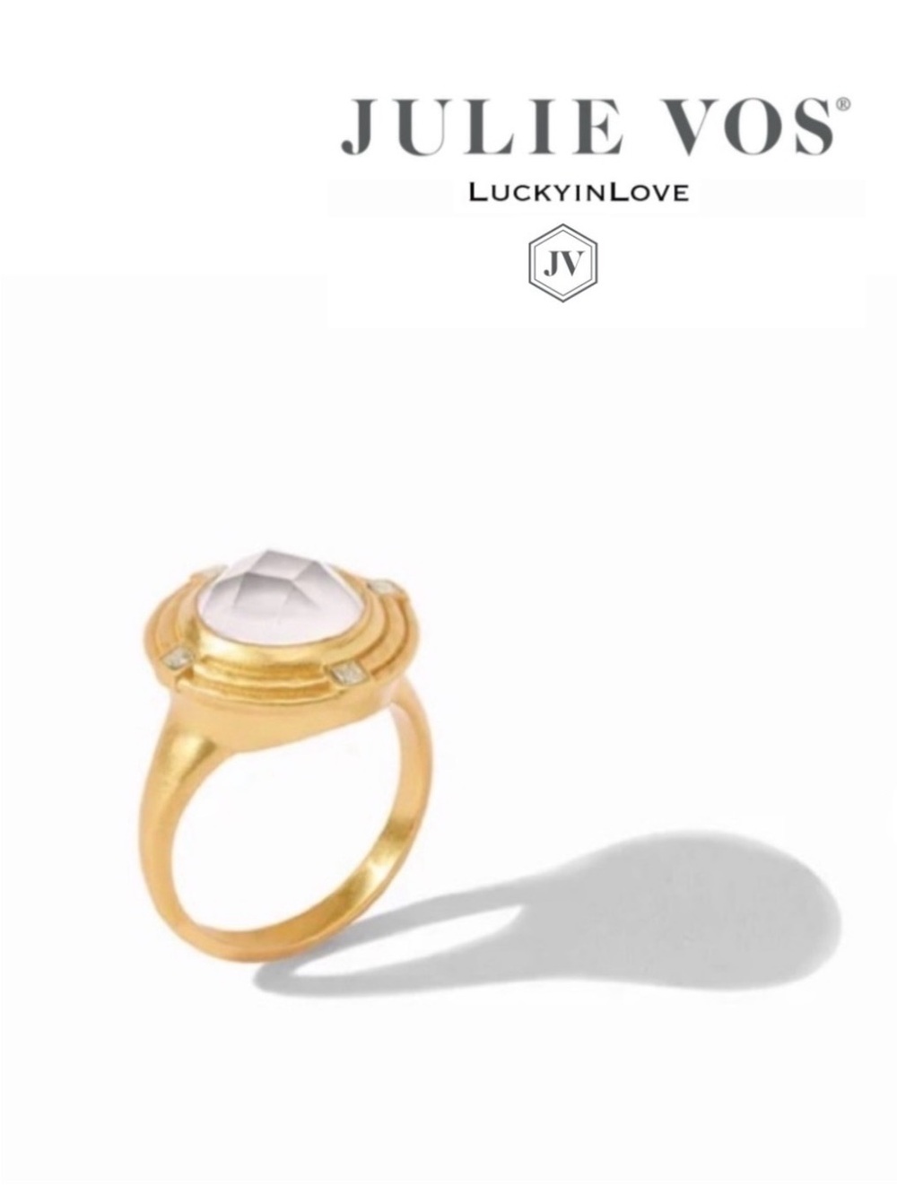 JULIE VOS • Astor Ring in Iridescent Clear Crystal White size 10